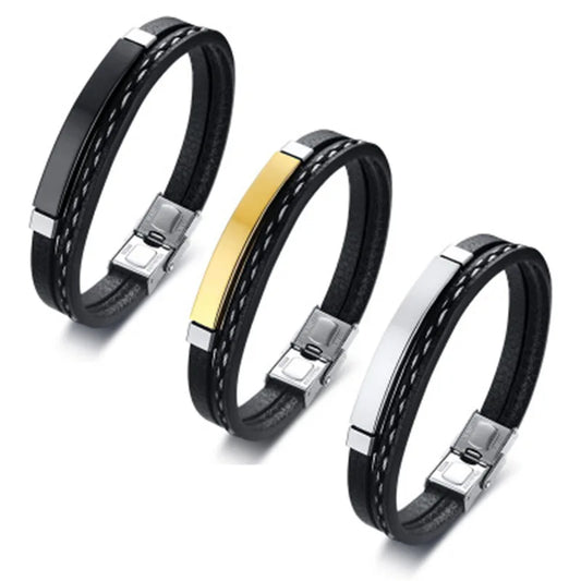 Bracelet en Cuir & Acier Inoxydable – Élégance et Modernité 🖤✨