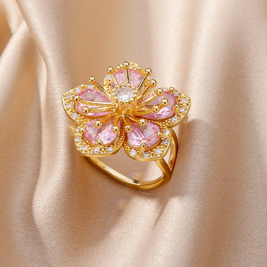 Bague Florale en Zircon Rose – Élégance & Féminité 🌸✨